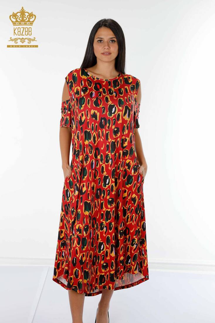 فستان نسائي مفصل الكتف أحمر - 77794 | كازي