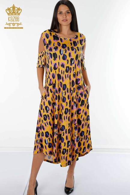 فستان نسائي مفصل الكتف زعفران - 77794 | كازي - Thumbnail