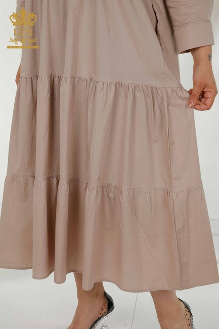 فستان نسائي بنقشة ورود بيج - 20271 | كازي - Thumbnail