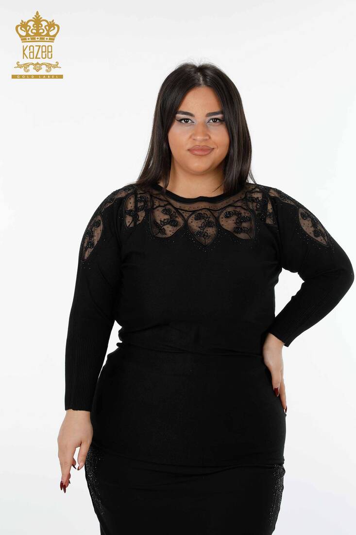 فستان نسائي تول مفصل أسود - 14720 | كازي