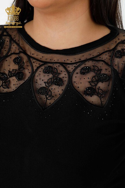 فستان نسائي تول مفصل أسود - 14720 | كازي - Thumbnail