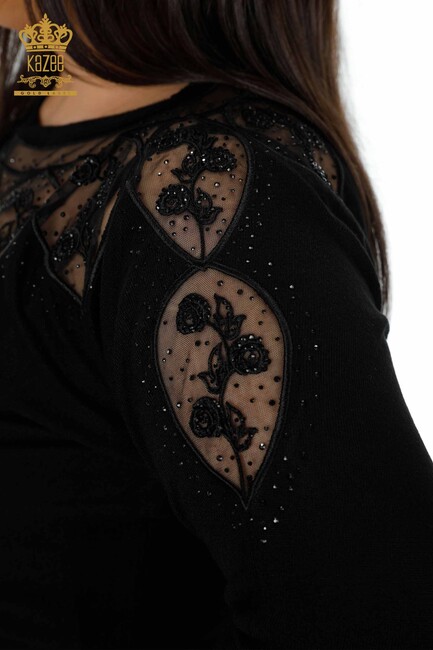 فستان نسائي تول مفصل أسود - 14720 | كازي - Thumbnail