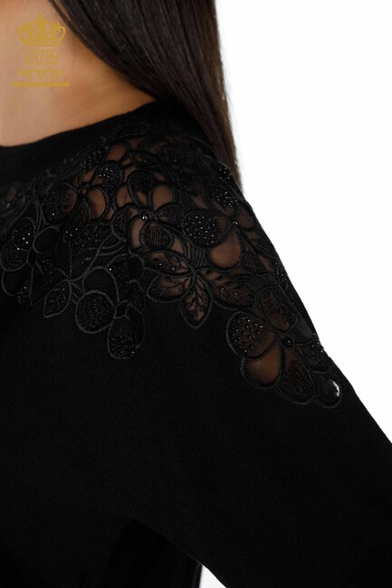 فستان نسائي زهري تول مزخرف أسود - 15158 | كازي - Thumbnail