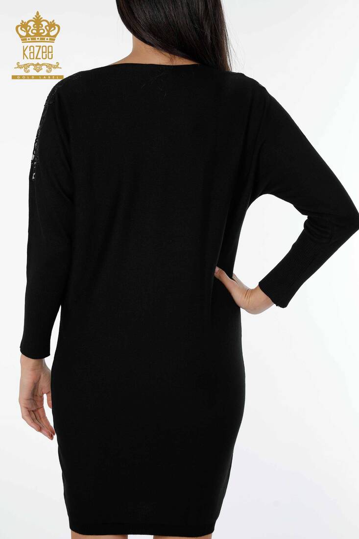 فستان نسائي زهري تول مزخرف أسود - 15158 | كازي