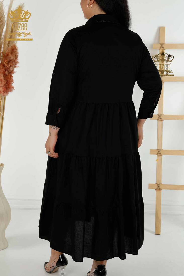 فستان نسائي بنقشة ورود أسود - 20271 | كازي