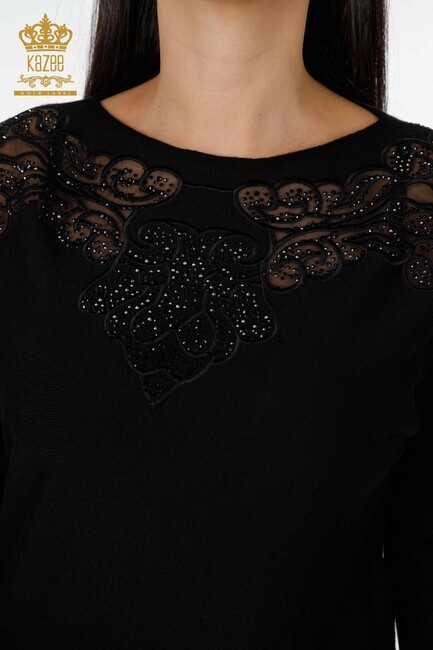 فستان نسائي تول مفصل أسود - 14681 | كازي - Thumbnail