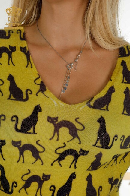 ملابس تريكو أنجورا نسائية بنمط قطة خردل - 11387 | كازي - Thumbnail