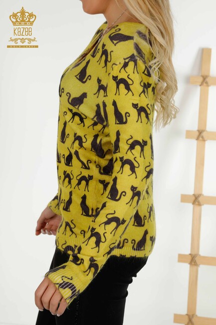 ملابس تريكو أنجورا نسائية بنمط قطة خردل - 11387 | كازي - Thumbnail