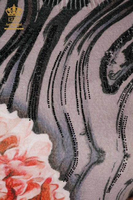 Kadın Angora Çiçek Desenli Vizon - 18987 | KAZEE - Thumbnail