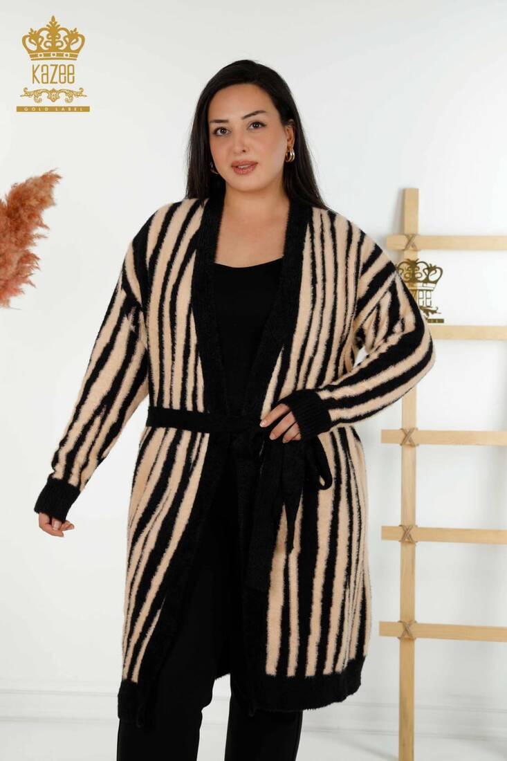 Kadın Angora Hırka Bağlama Detaylı Bej - 30312 | KAZEE