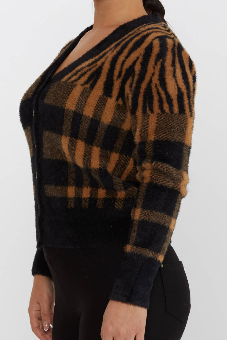 Kadın Angora Hırka Düğme Detaylı Taba - 30586 | KAZEE