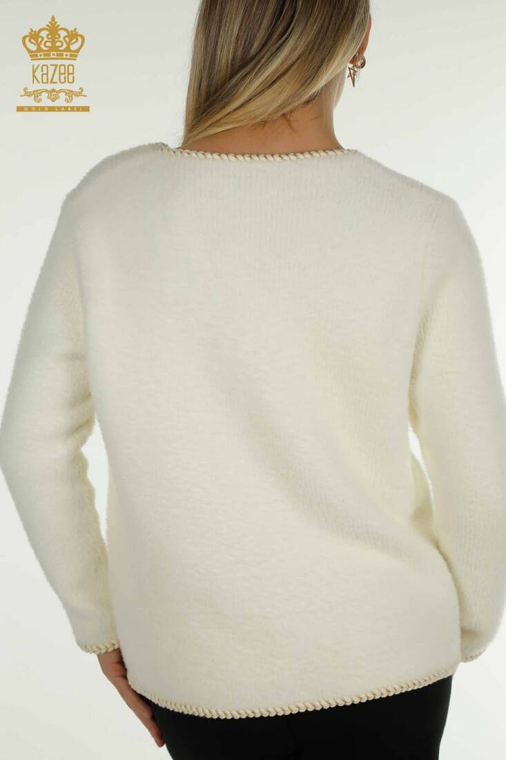 Kadın Angora Hırka Düğmeli Ekru - 30264 | KAZEE