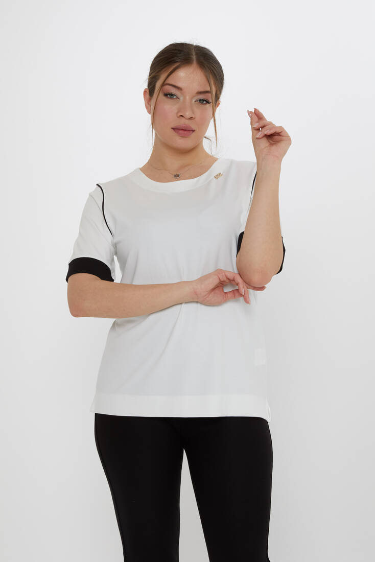 Kazee - Kadın Bluz Aksesuar Detaylı Ekru - 80028 | KAZEE