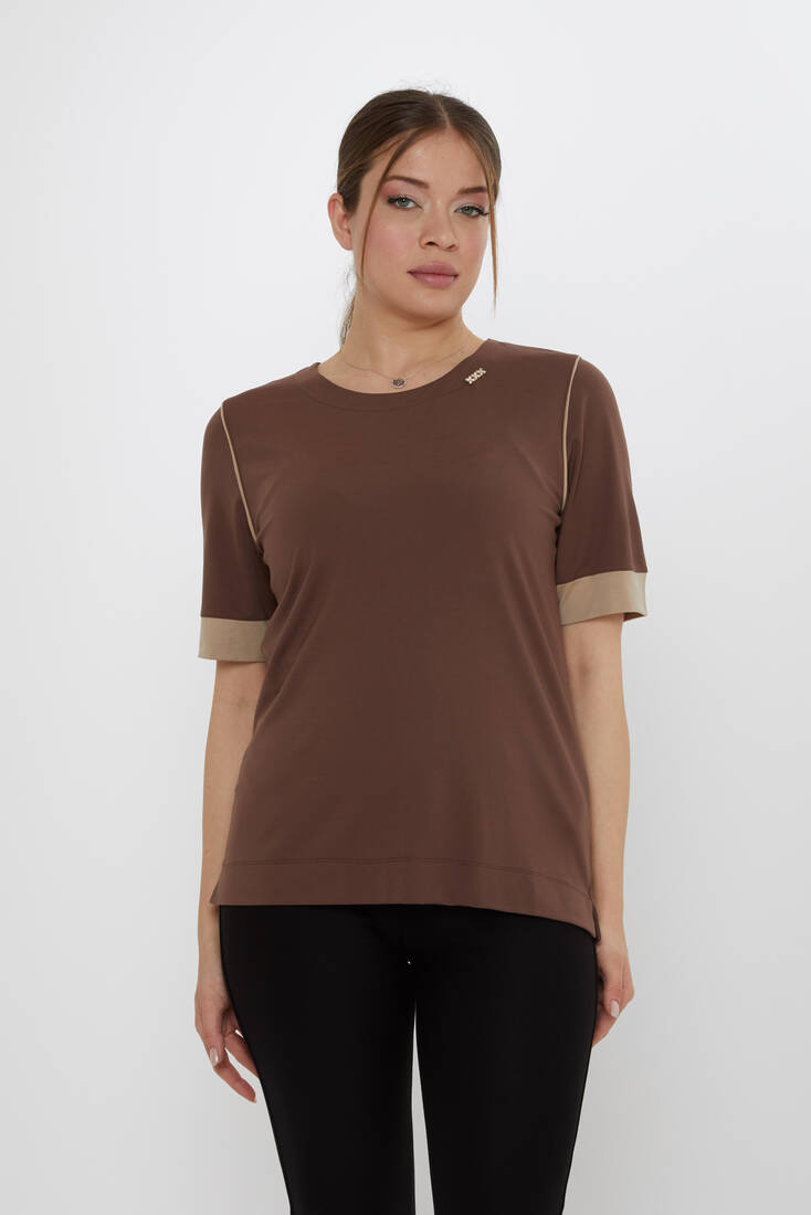 Kazee - Kadın Bluz Aksesuar Detaylı Kahve - 80028 | KAZEE