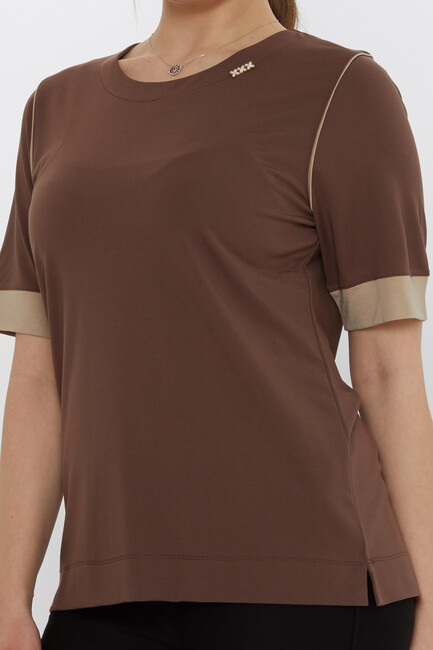 Kadın Bluz Aksesuar Detaylı Kahve - 80028 | KAZEE - Thumbnail