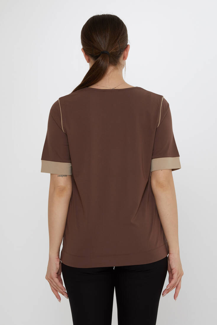 Kadın Bluz Aksesuar Detaylı Kahve - 80028 | KAZEE