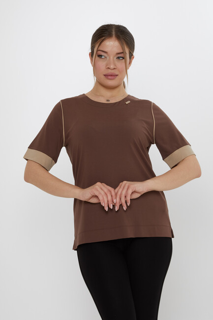 Kadın Bluz Aksesuar Detaylı Kahve - 80028 | KAZEE - Thumbnail