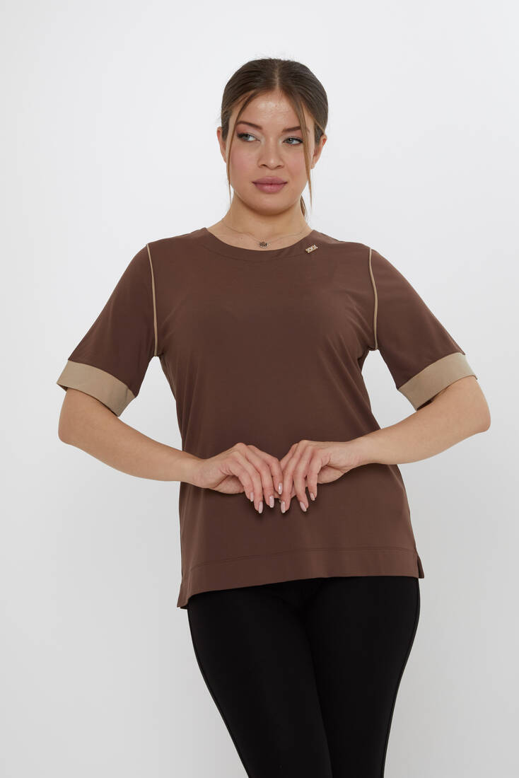 Kadın Bluz Aksesuar Detaylı Kahve - 80028 | KAZEE
