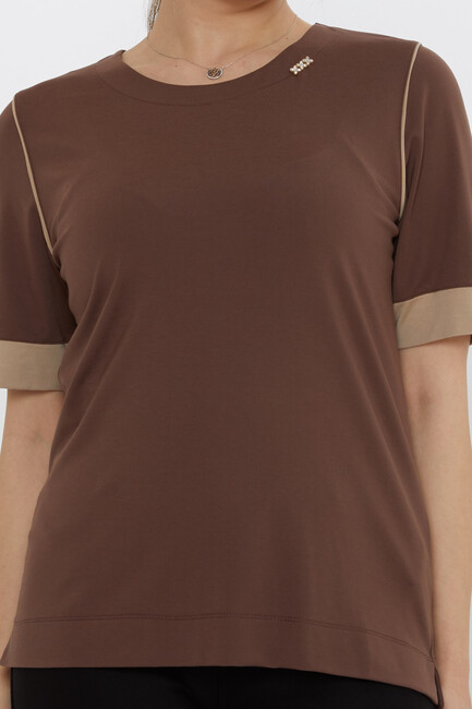 Kadın Bluz Aksesuar Detaylı Kahve - 80028 | KAZEE - Thumbnail