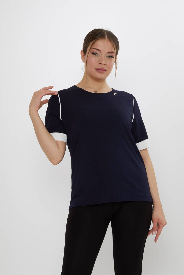 Kadın Bluz Aksesuar Detaylı Lacivert - 80028 | KAZEE