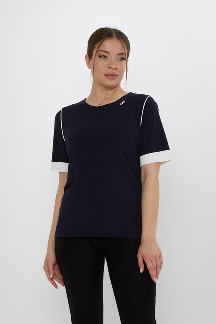 Kadın Bluz Aksesuar Detaylı Lacivert - 80028 | KAZEE - Thumbnail