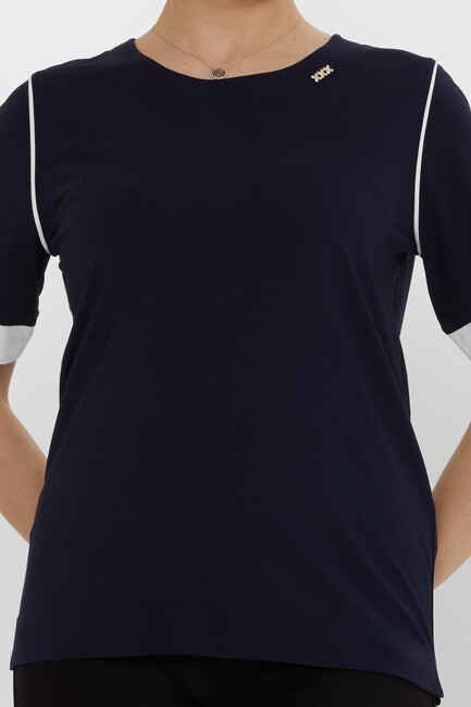 Kadın Bluz Aksesuar Detaylı Lacivert - 80028 | KAZEE - Thumbnail