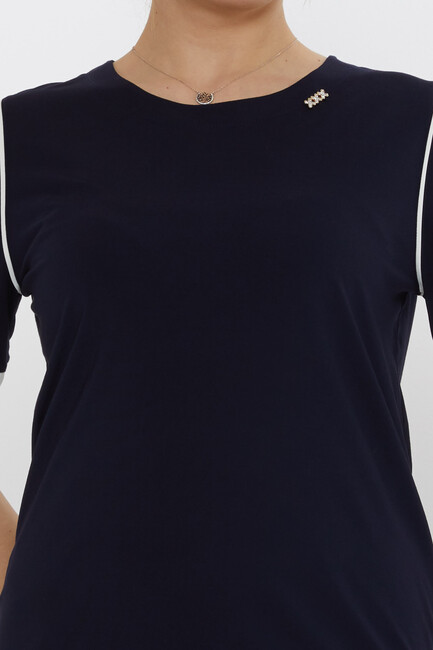 Kadın Bluz Aksesuar Detaylı Lacivert - 80028 | KAZEE - Thumbnail