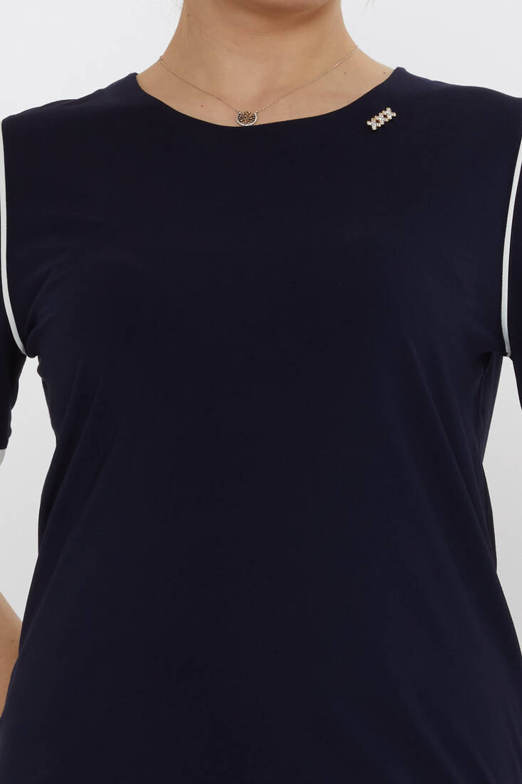 Kadın Bluz Aksesuar Detaylı Lacivert - 80028 | KAZEE