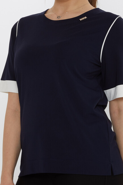 Kadın Bluz Aksesuar Detaylı Lacivert - 80028 | KAZEE - Thumbnail