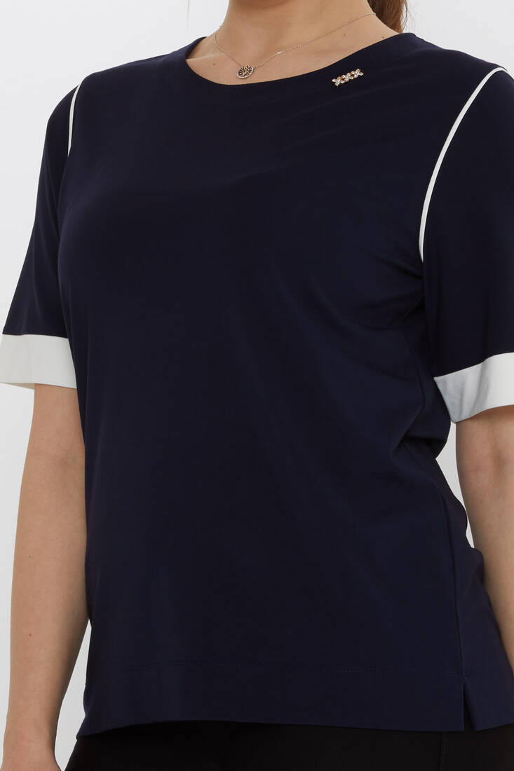 Kadın Bluz Aksesuar Detaylı Lacivert - 80028 | KAZEE