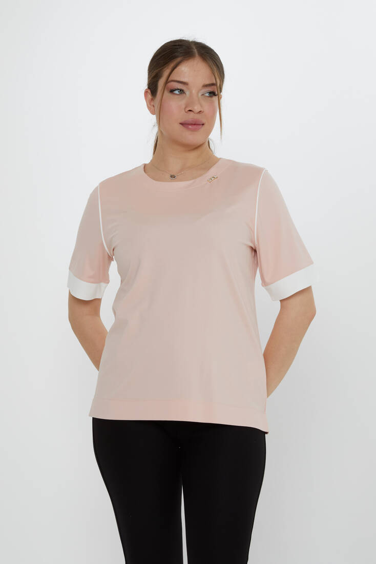 Kazee - Kadın Bluz Aksesuar Detaylı Pudra - 80028 | KAZEE