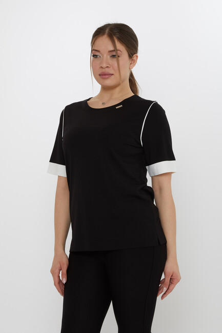 Kadın Bluz Aksesuar Detaylı Siyah - 80028 | KAZEE - Thumbnail