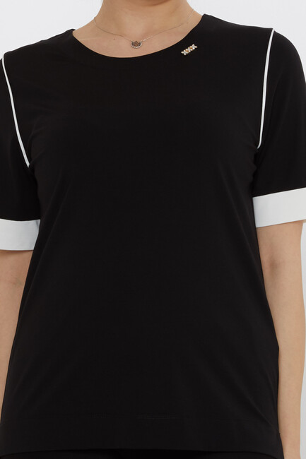 Kadın Bluz Aksesuar Detaylı Siyah - 80028 | KAZEE - Thumbnail