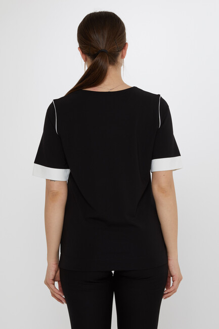 Kadın Bluz Aksesuar Detaylı Siyah - 80028 | KAZEE - Thumbnail