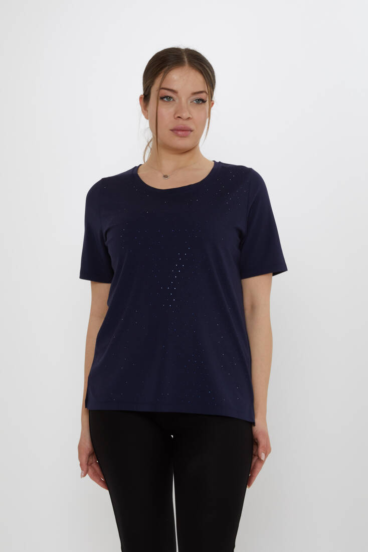 Kazee - Kadın Bluz Bisiklet Yaka Lacivert - 80033 | KAZEE