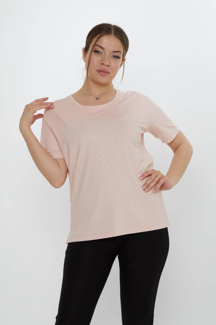 Kazee - Kadın Bluz Bisiklet Yaka Pudra - 80033 | KAZEE