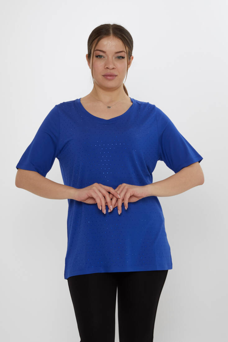 Kadın Bluz Bisiklet Yaka Saks - 80033 | KAZEE