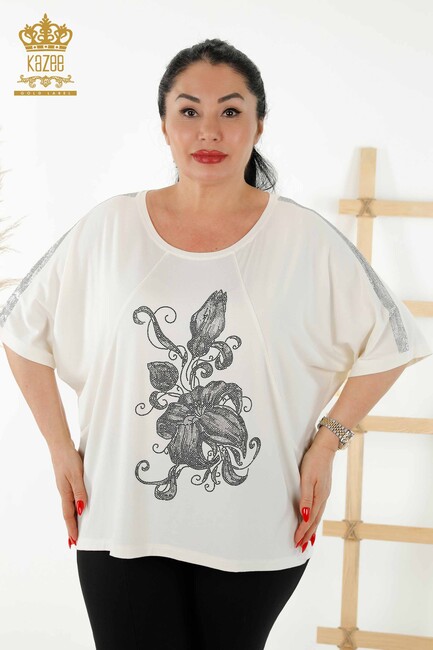 Kazee - Kadın Bluz Çiçek Desenli Ekru - 79121 | KAZEE Kazee - Kadın Bluz Çiçek Desenli Ekru - 79121 | KAZEE
