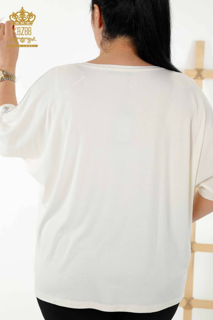 Kadın Bluz Çiçek Desenli Ekru - 79121 | KAZEE Kadın Bluz Çiçek Desenli Ekru - 79121 | KAZEE