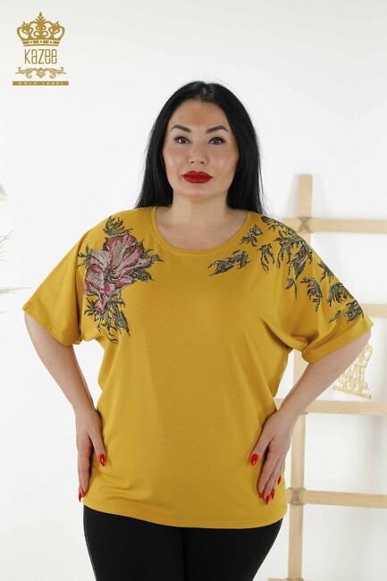 Kazee - Kadın Bluz Çiçek Desenli Safran - 79089 | KAZEE Kazee - Kadın Bluz Çiçek Desenli Safran - 79089 | KAZEE