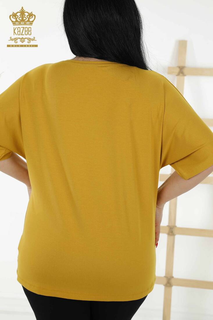 Kadın Bluz Çiçek Desenli Safran - 79089 | KAZEE Kadın Bluz Çiçek Desenli Safran - 79089 | KAZEE