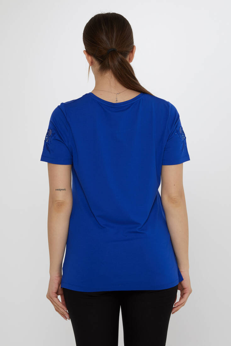 Kadın Bluz Çiçek Nakış Detaylı Saks - 80125 | KAZEE