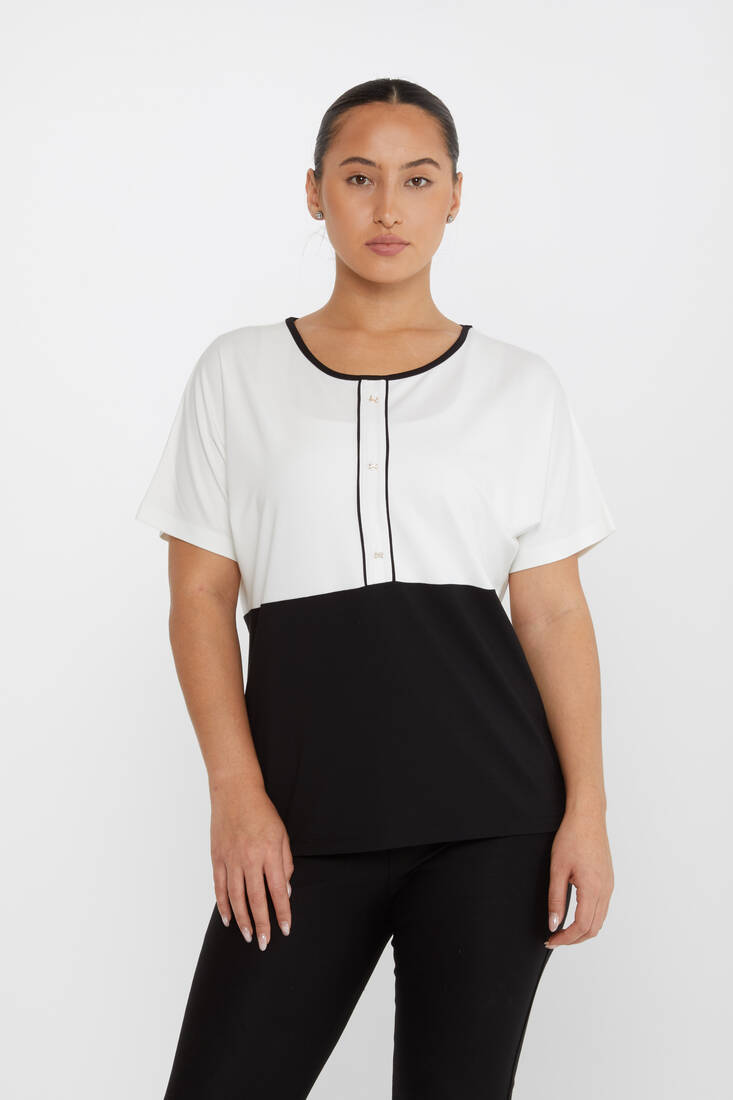 Kazee - Kadın Bluz Çift Renk Siyah - 80025 | KAZEE