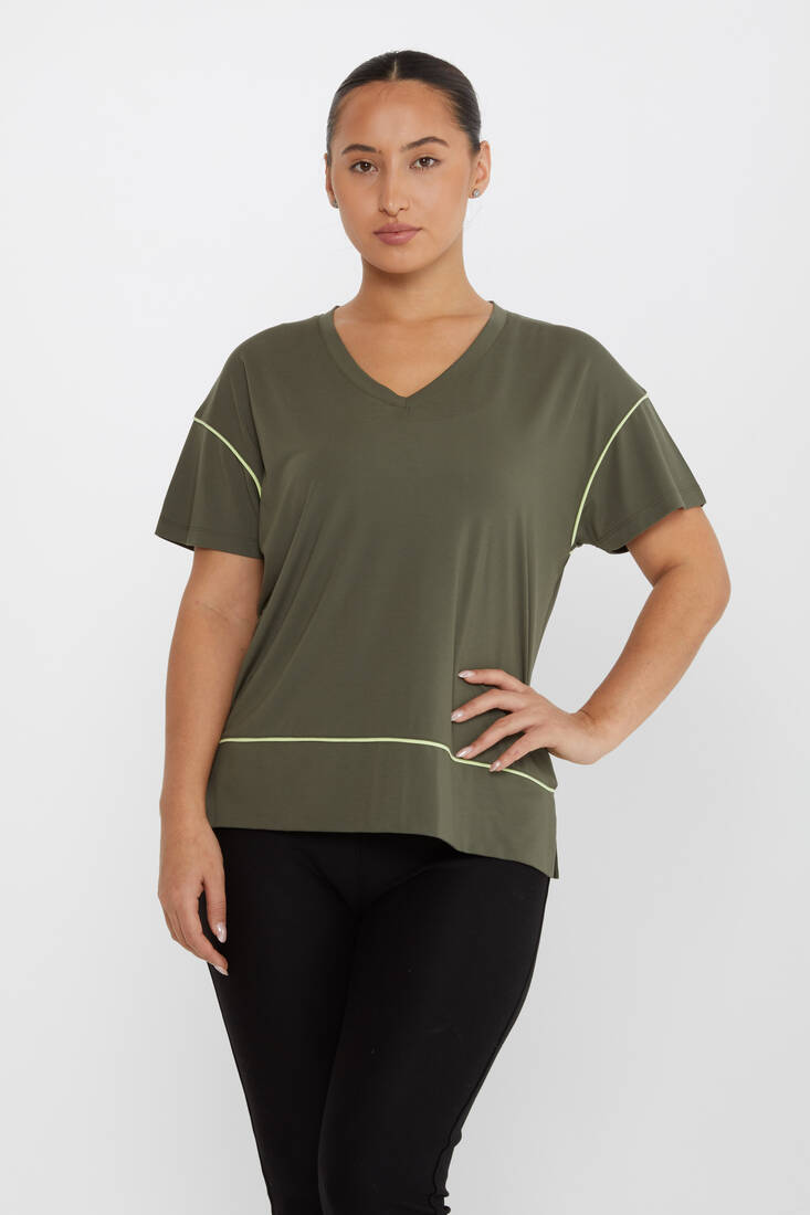 Kazee - Kadın Bluz Çizgi Detaylı V Yaka Haki - 80002 | KAZEE Kazee - Kadın Bluz Çizgi Detaylı V Yaka Haki - 80002 | KAZEE