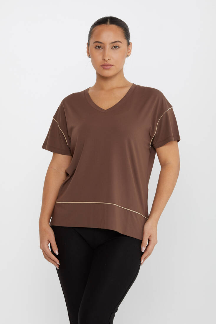 Kazee - Kadın Bluz Çizgi Detaylı V Yaka Kahve - 80002 | KAZEE Kazee - Kadın Bluz Çizgi Detaylı V Yaka Kahve - 80002 | KAZEE
