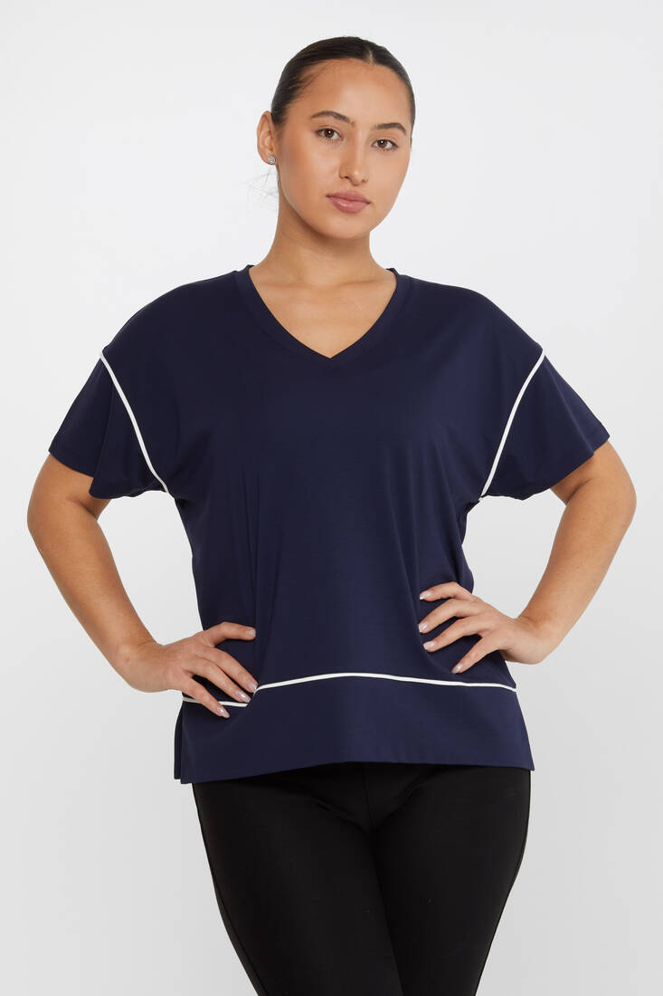 Kazee - Kadın Bluz Çizgi Detaylı V Yaka Lacivert - 80002 | KAZEE Kazee - Kadın Bluz Çizgi Detaylı V Yaka Lacivert - 80002 | KAZEE