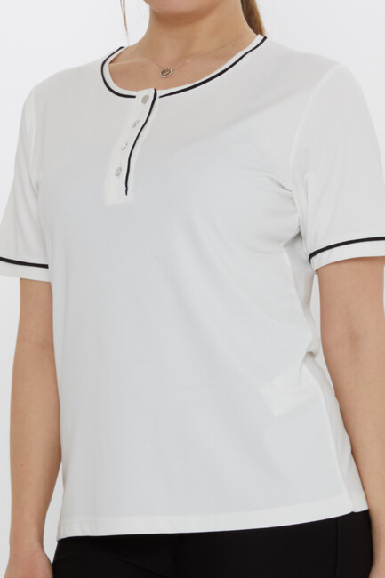 Kadın Bluz Düğme Detaylı Ekru - 80049 | KAZEE - Thumbnail