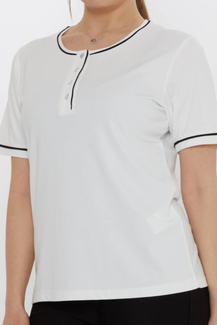 Kadın Bluz Düğme Detaylı Ekru - 80049 | KAZEE