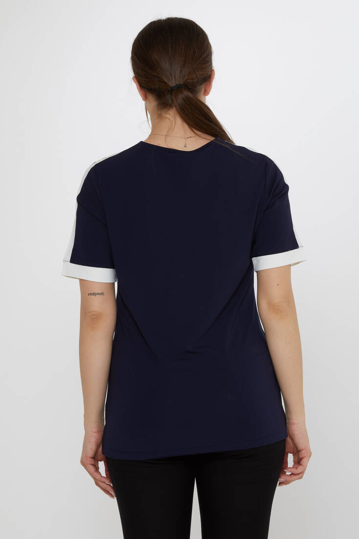 Kadın Bluz Düğme Detaylı Lacivert - 80024 | KAZEE