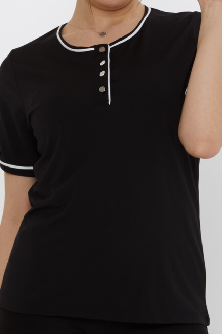 Kadın Bluz Düğme Detaylı Siyah - 80049 | KAZEE - Thumbnail